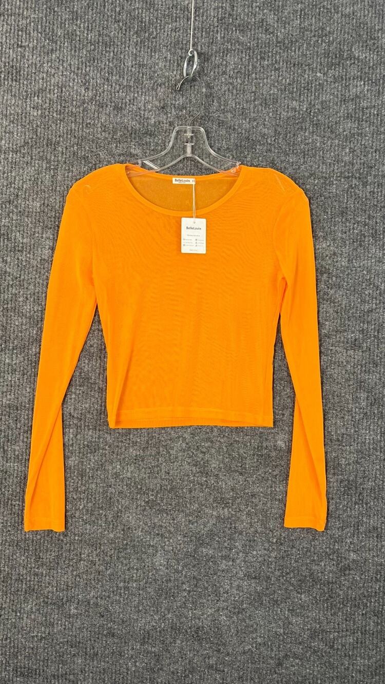 Bellelovin Top Womens Medium Yellow Sheer Mesh Long Sleeve Y2K Grunge Rave